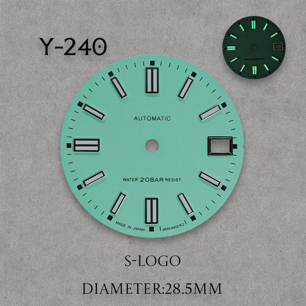 S Logo 28.5mm Matte Tiffany Blue Dial Fit NH35 Movement C3 Strong Green Luminou Day Just Watch Modification Accessories NH35 Dia