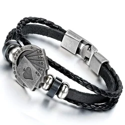 Браслет Женский Trendy Poker Woven Leather Bracelet Men Simple Vintage Style Personality Hand Chain Bracelets Pulseras 팔찌