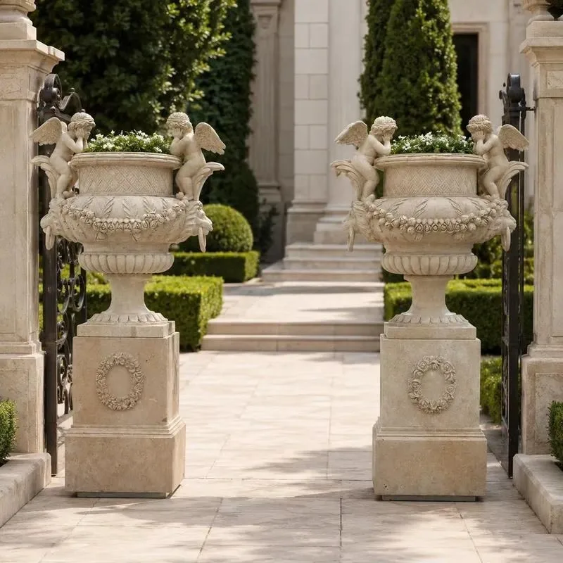 custom white marble garden pots for patio landscape design