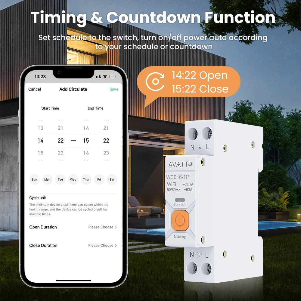 AVATTO Tuya WiFi Smart Circuit Breaker Switch With Metering 63A 1P Remote control Smart Home Smart Life APP Timer