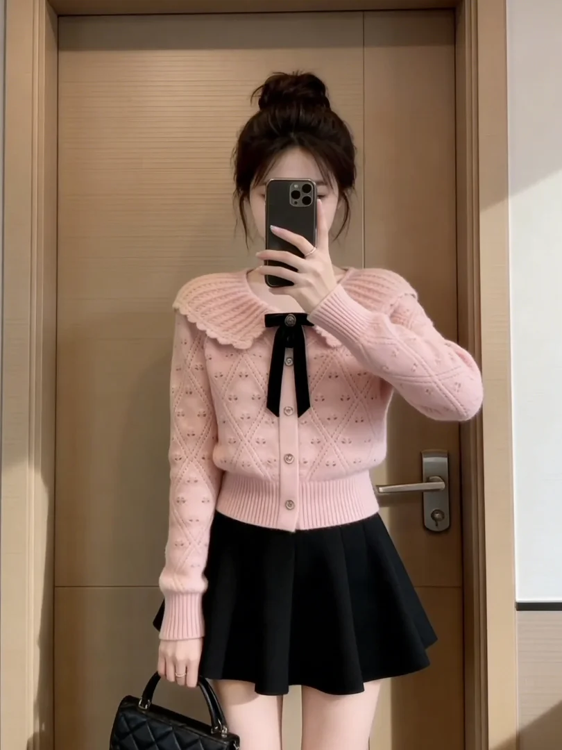 

Уникальный розовый вязаный свитер-топ для женщин: зимняя модная корейская система, красивый, роскошный, длинный рукав, для ношения под одеждой