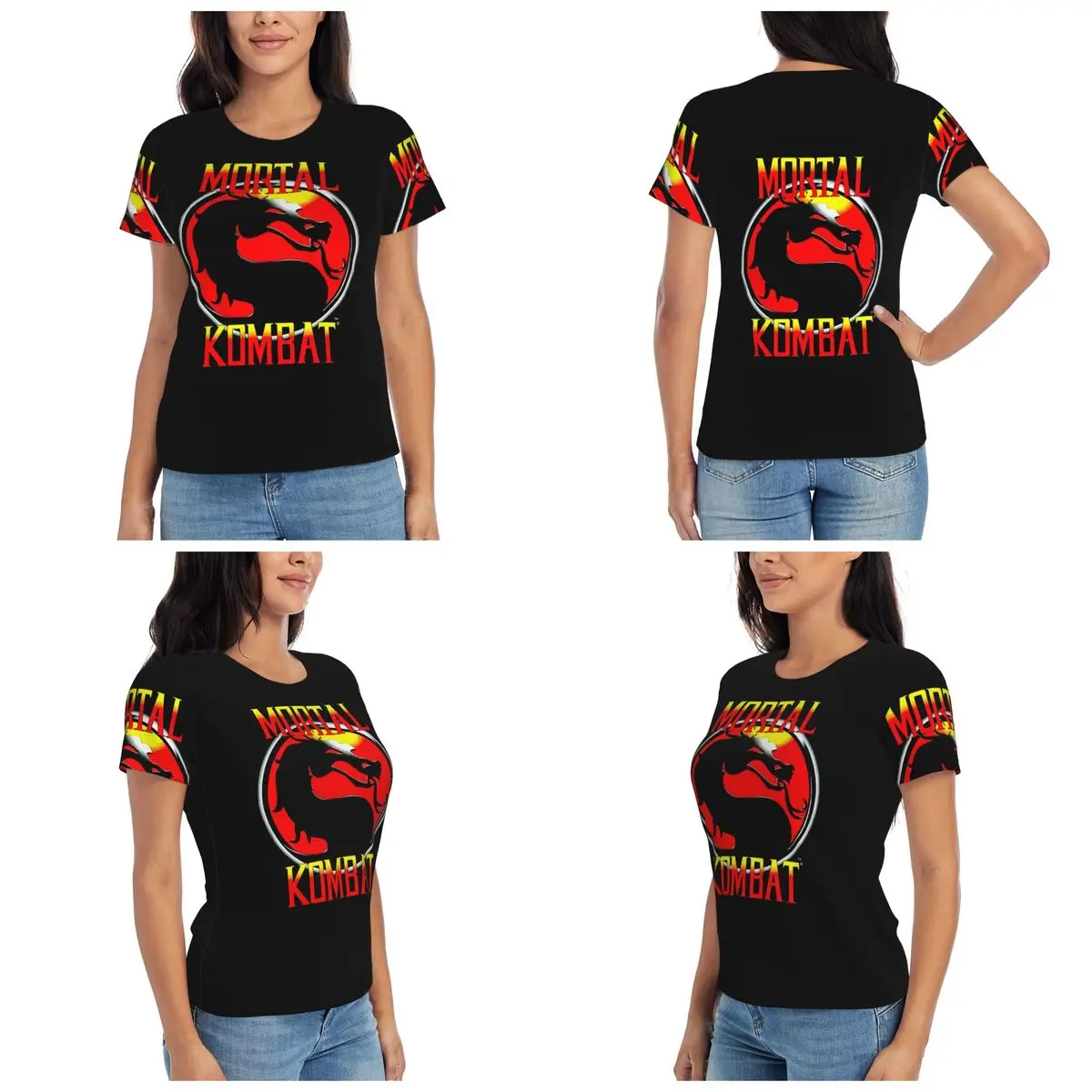 Cartoon Mortal Kombat T-Shirt Women Short Sleeve T Shirts Crew Neck Clothes Cotton Summer Tees Streetwear