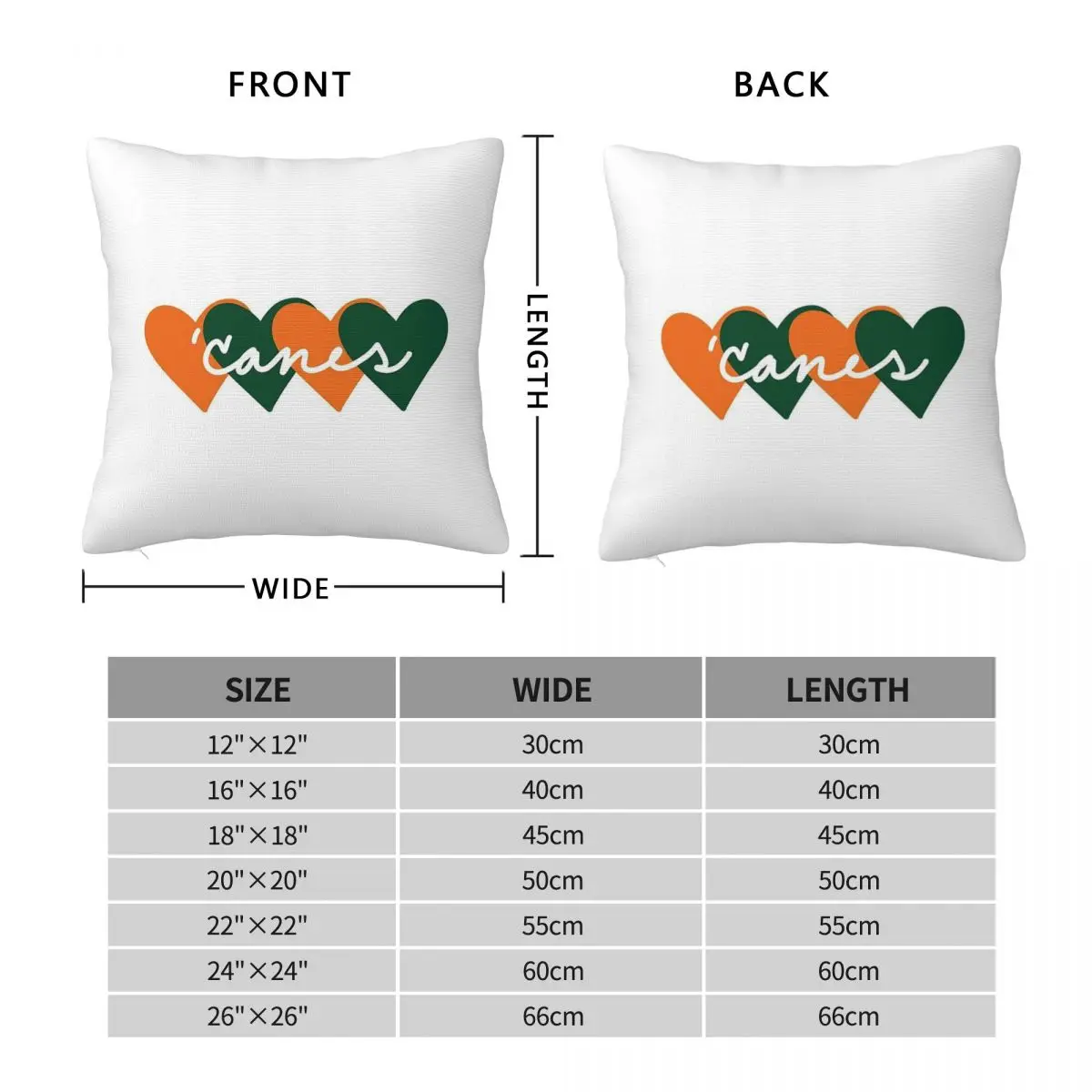 Orange And Green Hearts Canes Square Pillowcase Polyester Linen Velvet Creative Zip Decor Bed Cushion Case