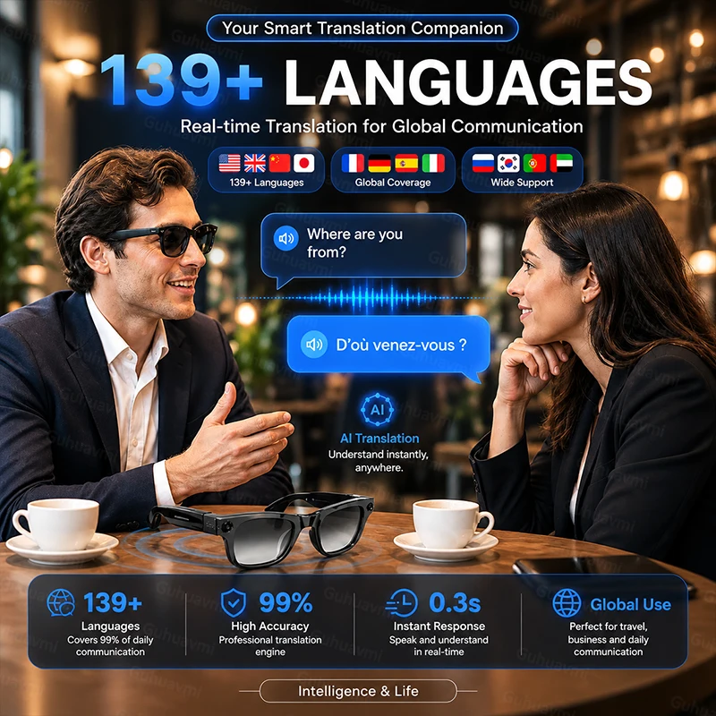 2026 New AI Smart Camera Glasses 800W Pixel Anti-shake Camera Language Translation Video Recording Music Playback Call Glasses