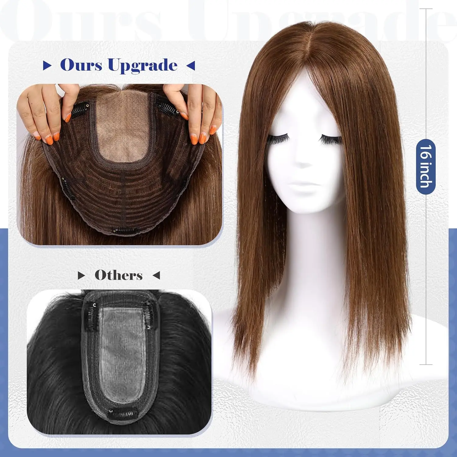 16 بوصة العسل براون الشعر البشري القبعات العالية 9x9 بوصة قاعدة كبيرة لا الانفجارات الشعر توبر 100% ريمي الشعر البشري للنساء مع تساقط الشعر #3