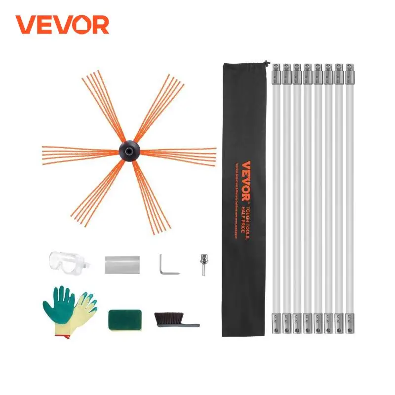 VEVOR 23/26/30/33/39ft Chimney Sweep Kit w/ Reinforced Nylon Flexible Rods Ergonomic Chimney Cleaning Brush 360-Degree Brush