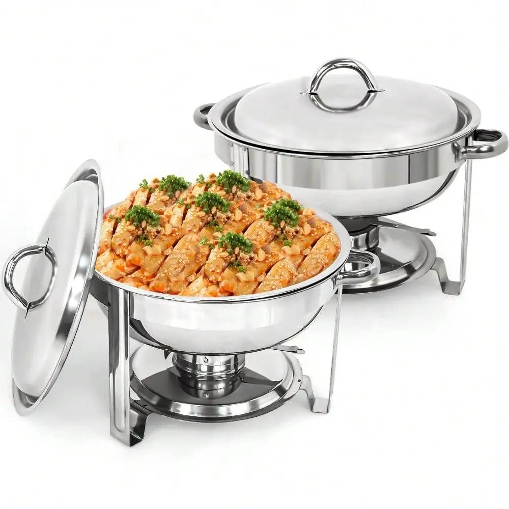 

2PCS 5Qt Round Stainless Steel Chafer Chafing Dish Buffet Sets Food Warmer w/Lid