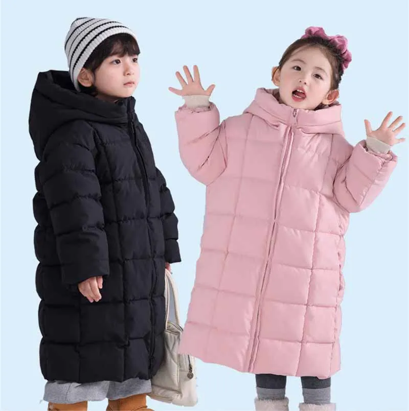 

Пуховые хлопковые пальто для мальчиков и девочек, зимние детские утепленные теплые длинные куртки, детская модная верхняя одежда с капюшоном, одежда для подростков, От 4 до 10 лет