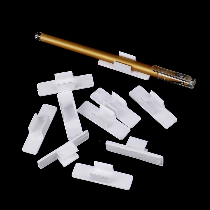 10Pcs Desktop Fixed Pen Case, Self-adhesive Pencil Clip Holder Stationery Storage