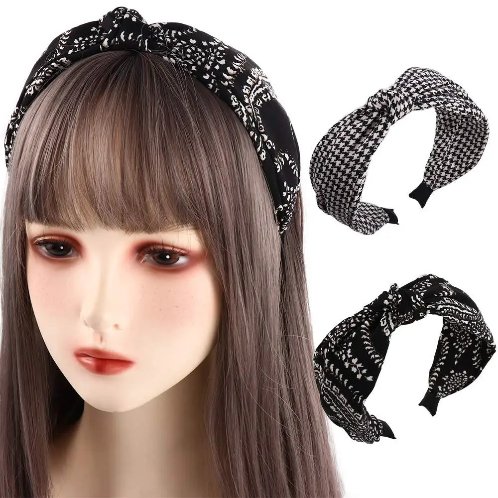 Headwear Vintage Flower Non Slip For Girls Lattice Grid Hairbands Women Hair Hoop Knot Headband Korean Head Wrap