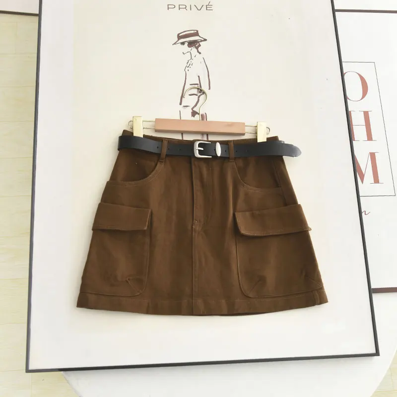 

Женская джинсовая юбка А-силуэта с высокой талией, короткая, в рабочем стиле, осенняя коллекция 2025, модный повседневный дизайн с высокой талией