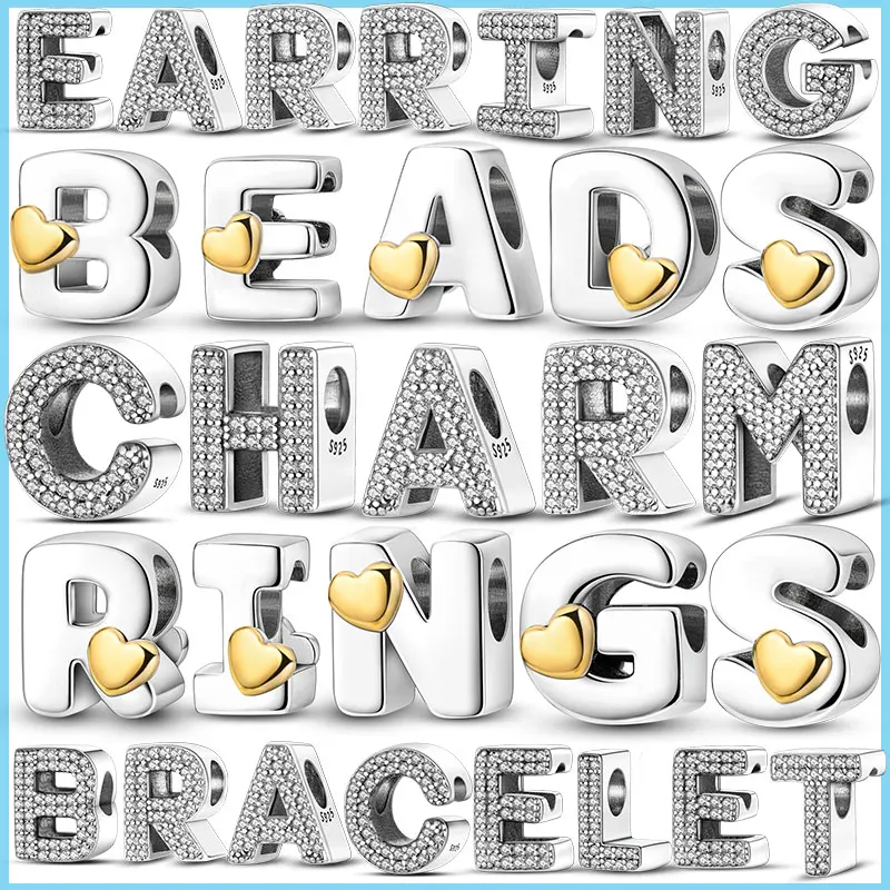 

Fit Original Bracelet A-Z Alphabet Charms Bead 925 Sterling Silver CZ Zircon LOVE Letter Dangle Pendant Jewelry Gift