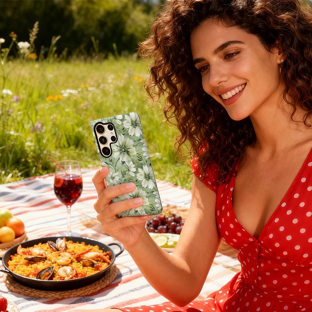 حافظة لهاتف سامسونج جالاكسي S25 Ultra S24 S23 Ultra Plus غطاء خلفي لامع بطبقة مزدوجة من Ethereal Sage