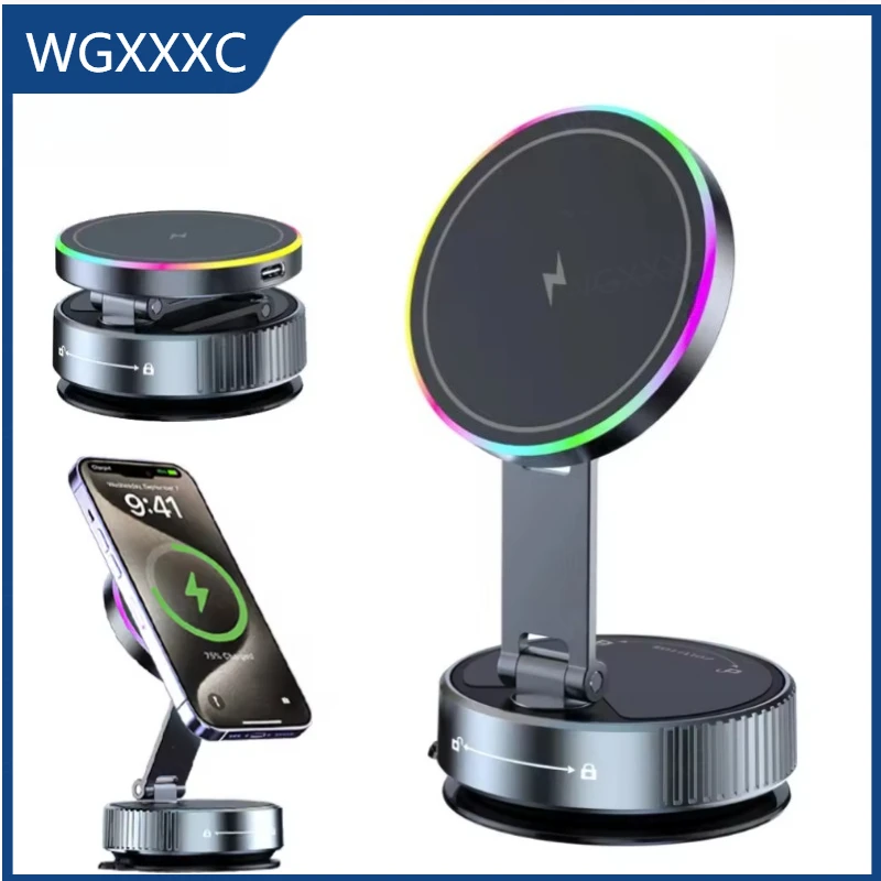 

Беспроводное магнитное зарядное устройство с вакуумным креплением 15 Вт, держатель для телефона в машину, вращение на 360 градусов, совместимо со смартфонами, для iPhone