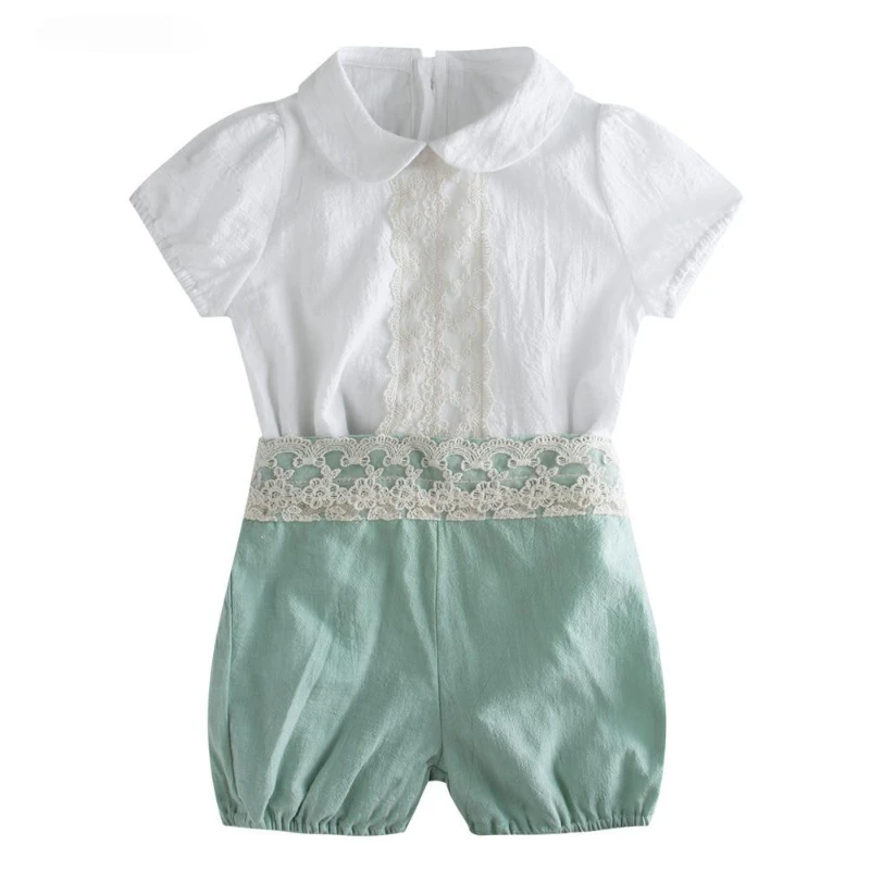 2024 Children Prince Lace White Shirt + Short Baby Boy Outfits Sets Matching Summer Suit Newborn Boys Formal Pretty Clothes