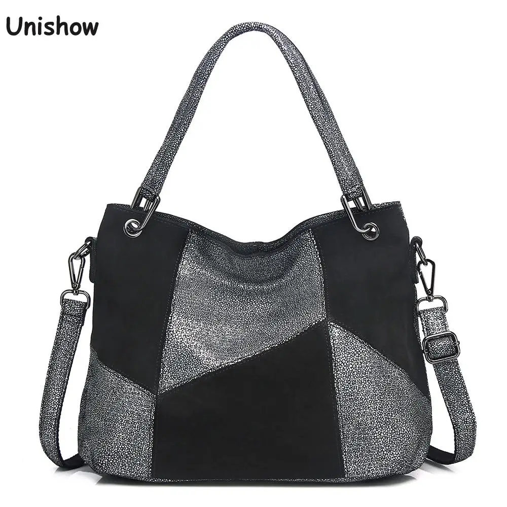 

Patchwork Women Handbag Split Leather Suede Women Shoulder Bag Large Female Totes Luxury Designer Lady Office Work Bag