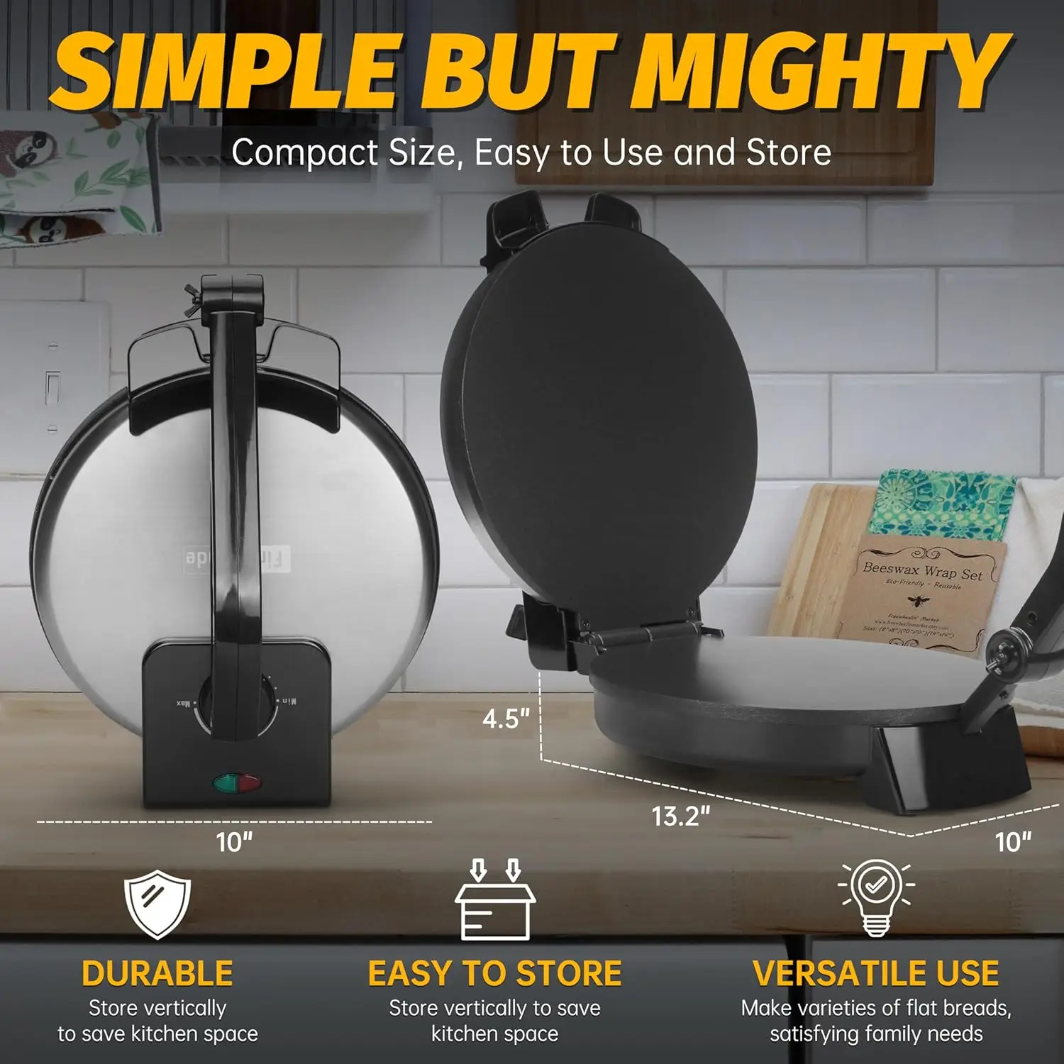 コンパクト10インチロティメーカーマシン、取り外し可能なハンドル付き電動トルティーヤプレス、チャパティメーカーマシン、ブリトーメーカー、プレンサパ