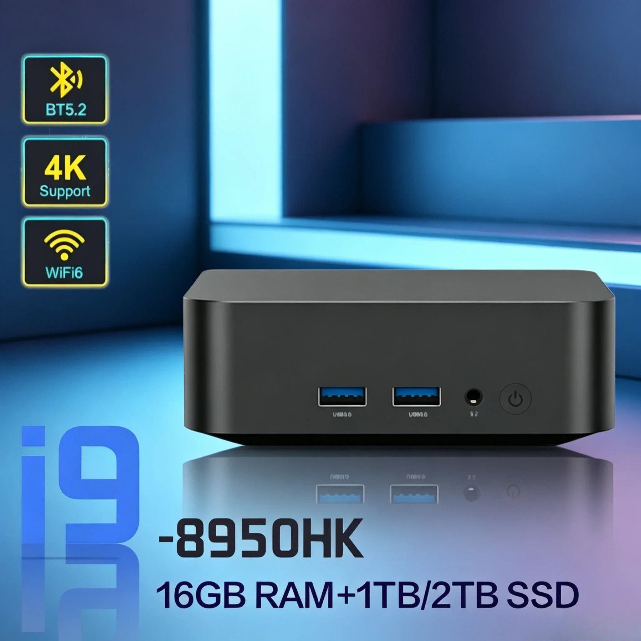 Mini PC Intel Core i9 8950HK 16GB RAM 1TB SSD PC Gamer Computer Dual WIFI 6 BT5.2 4K HD Mini Gaming Pc Desktop