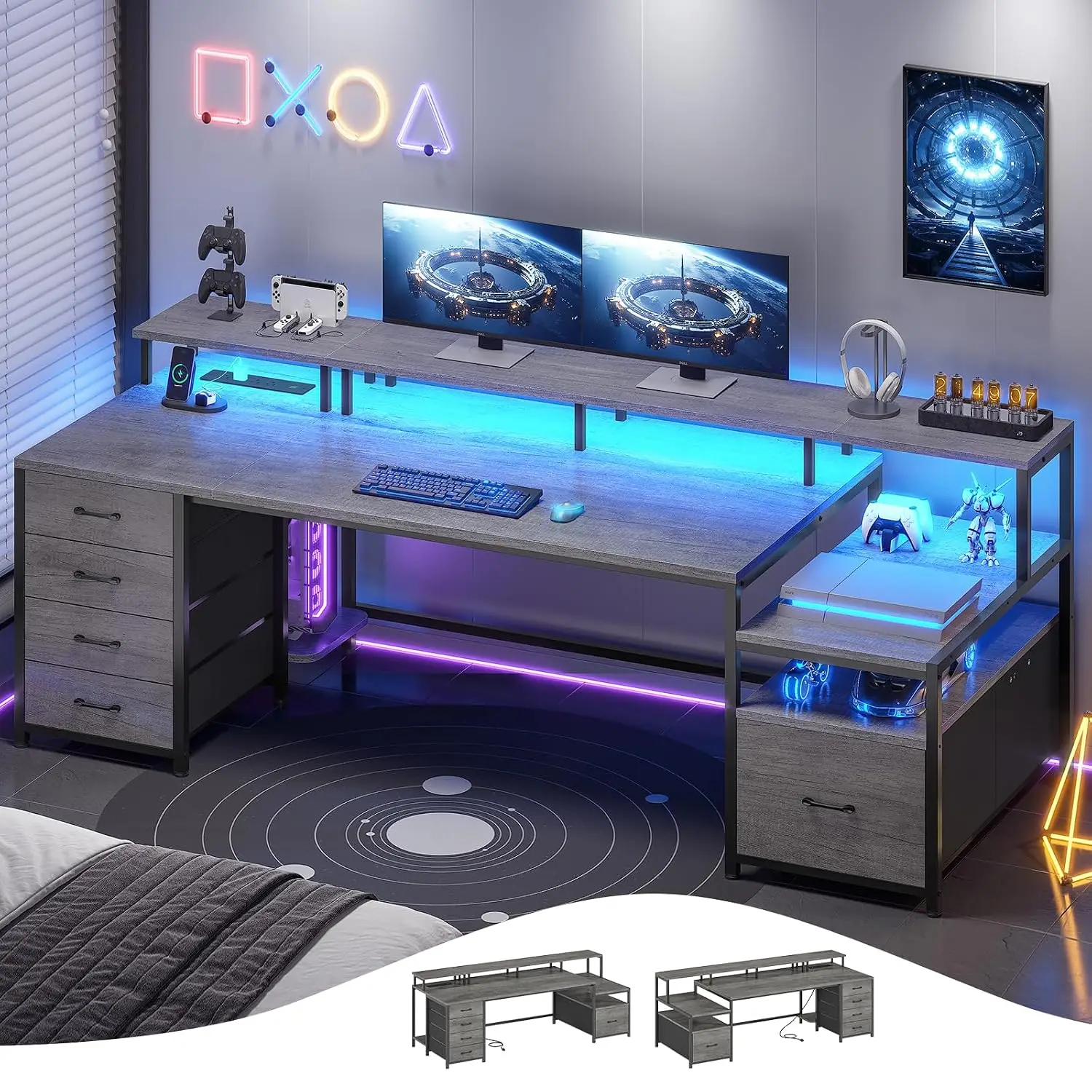 75 Inch Large Home Office Desk with 5 Drawer Power Outlet File Storage, Customized