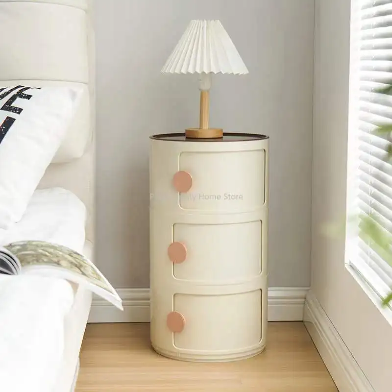 Warming Circular Multi-layer Storage Cabinet With Handle For Home Use Simple And Creative Bedroom Ins Style Bedside Table New