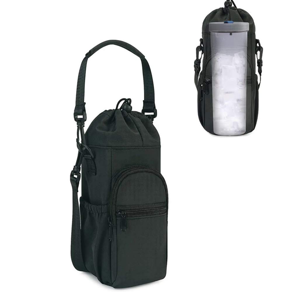 Water Bottle Carrier Bag Bottle Pouch Holder Adjustable Shoulder Hand Strap 2 Pocket Sling Neoprene Sleeve Sports Water Bottle