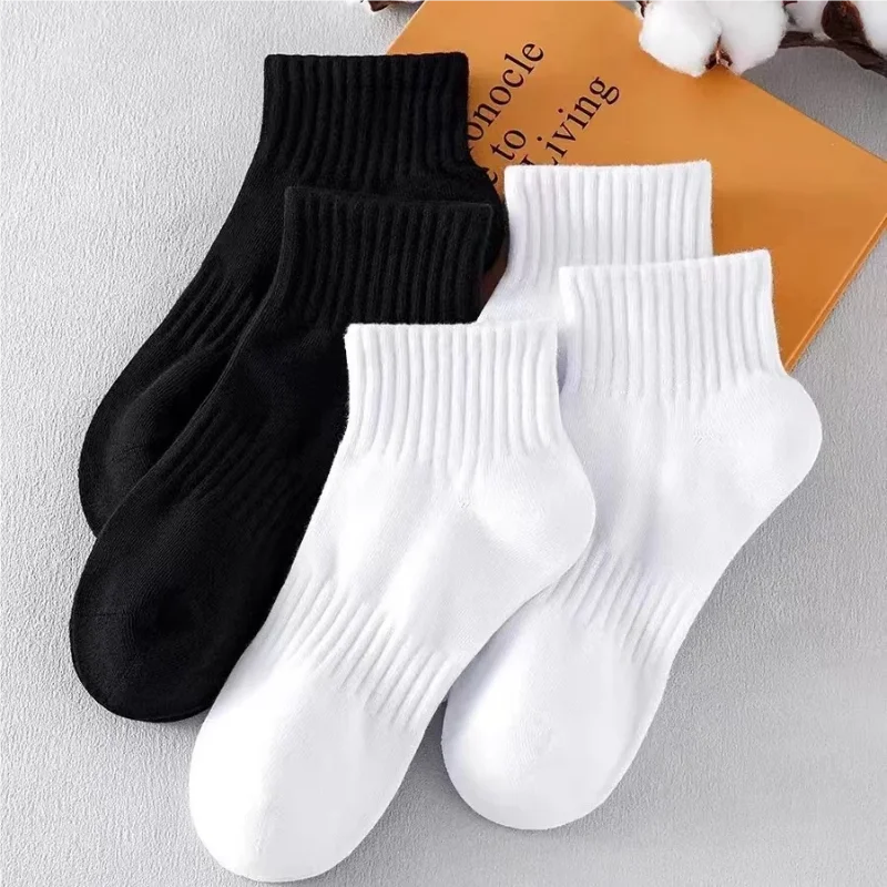 5 Pairs/lot 100% Cotton Men\'s Socks Spring Summer Black White Boat Socks Anti-Odor Breathable Thin Low Tube Sports Socks