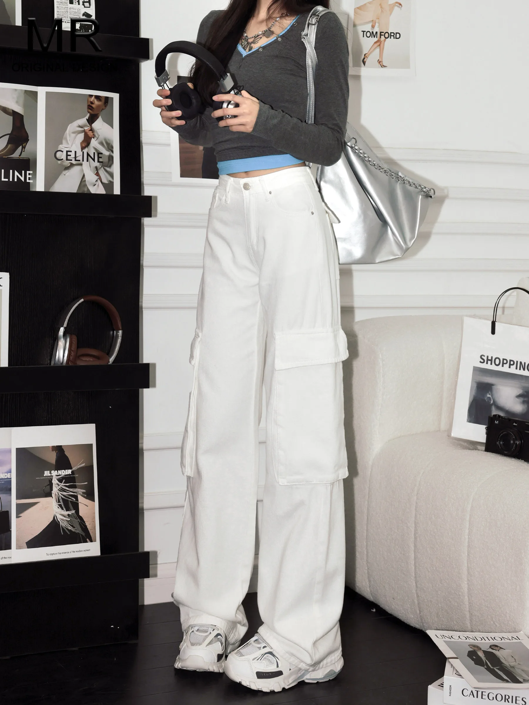 

Джинсовые брюки с высокой талией для женщин, белые, свободного кроя, с эффектом похудения, в уличном стиле, широкие штанины, весна-осень, новинка