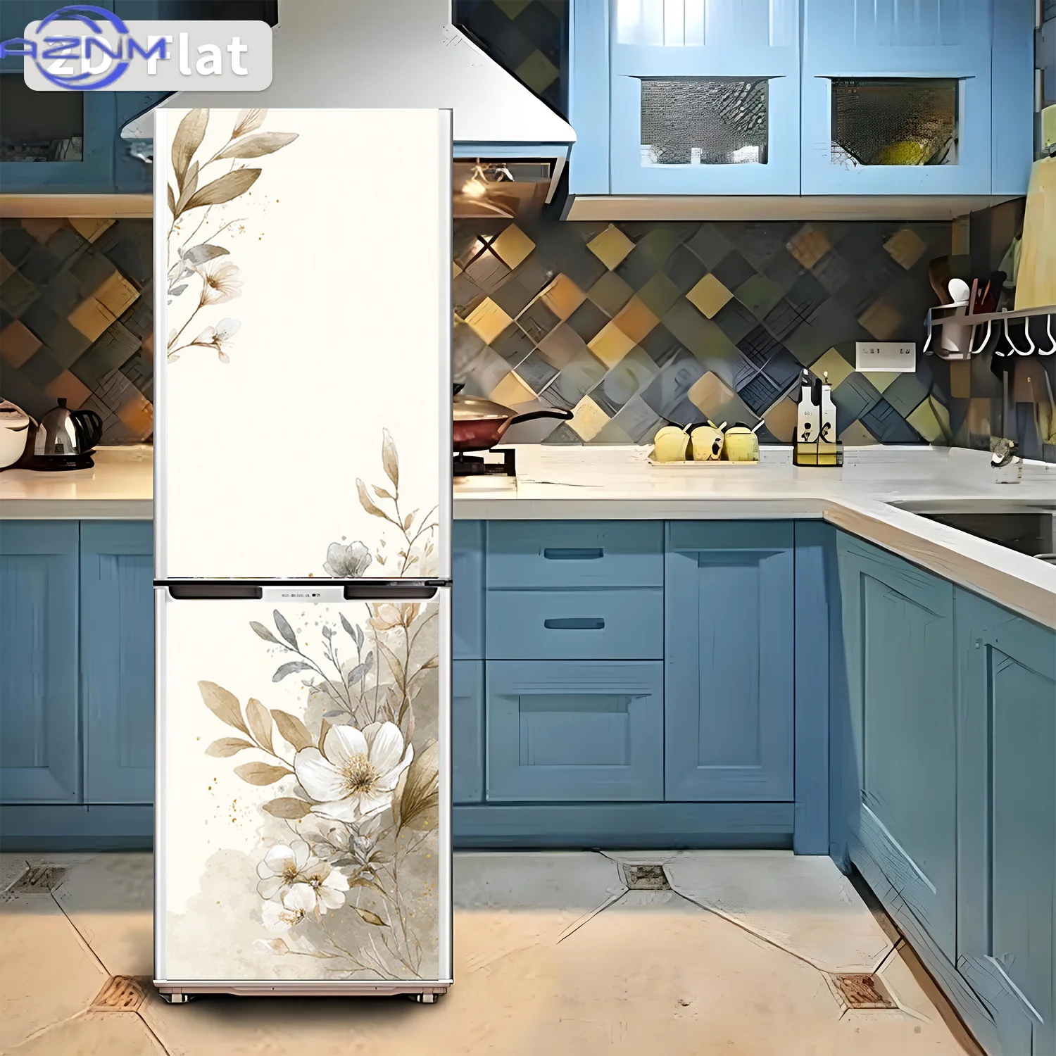 2D Flat Printing 1pc Refrigerator Sticker 60×180cm Elegant Floral Pattern Themed Design Wall Sticker Decorative Self-Adhesive