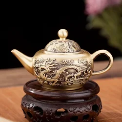 Brass Vintage Dragon Phoenix Chengxiang Tea Pot Office Desktop Home Decoration Crafts  Small