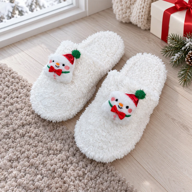 ZUOFU Weihnachts-Plüsch-Hausschuhe für Damen, Herren und Paare, Rentier, Weihnachtsmann, Schneemann, Baum, Glocke, Handschuh, warm, flauschig, rutschfest, für drinnen und zu Hause – Detail 7