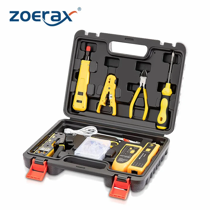 ZoeRax Network Tool kit, RJ45 Crimp Tool Pass Through Crimper, Wire Tracker, Punch down Tool, Stripper, Cutter, Cat6 Connectors