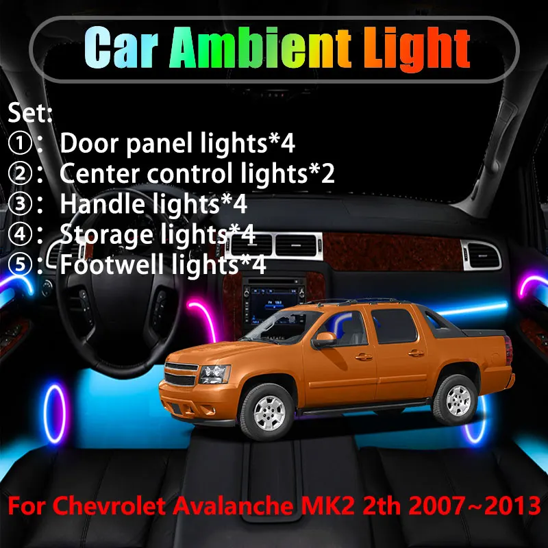 

Для Chevrolet Avalanche MK2 2th 2007 ~ 2013 2/18 в 1, автомобильное окружающее освещение, светодиодные внутренние светодиодные фонари багажника, USB RGB Ensemble Streamer