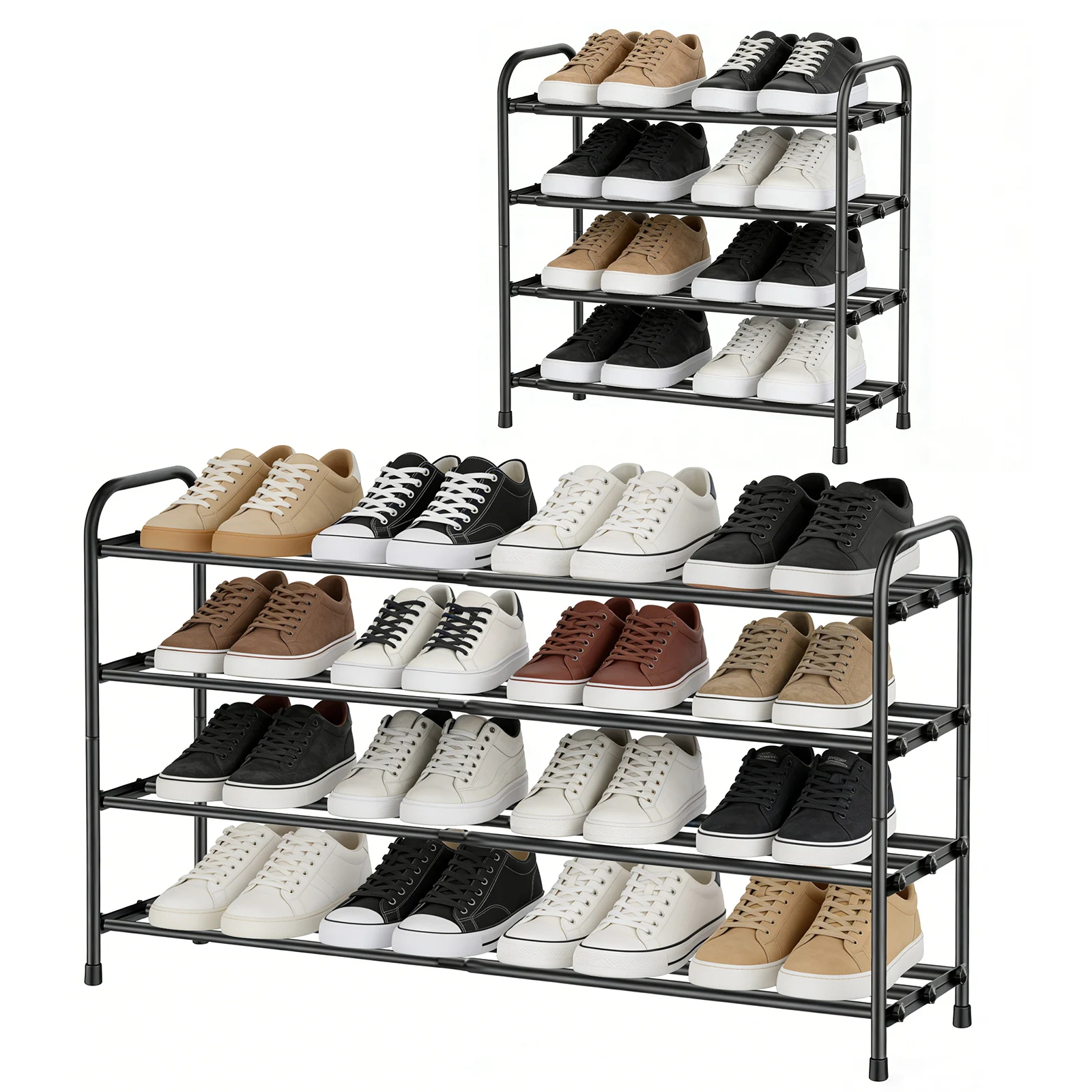 4-stufiges Schuhregal Erweiterbar, 43-78x24x59cm Verstellbares Metall-Schuhaufbewahrungsregal für Kleine Räume, Platzsparendes Robustes Schuhregal
