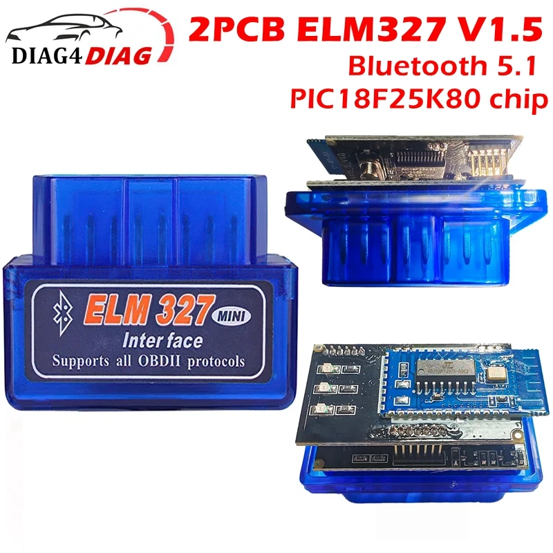 Latest Version ELM327 2PCB BT 5.1 Mini ELM327 V1.5 for IOS Android Bluetooth 5.1 Auto Scanner ELM 327 Car Diagnostic Tool