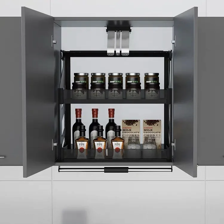Küchenschrank, Hubschrank, oberer Wandschrank, vertikales, herunterklappbares, anhebbares Lagerregal