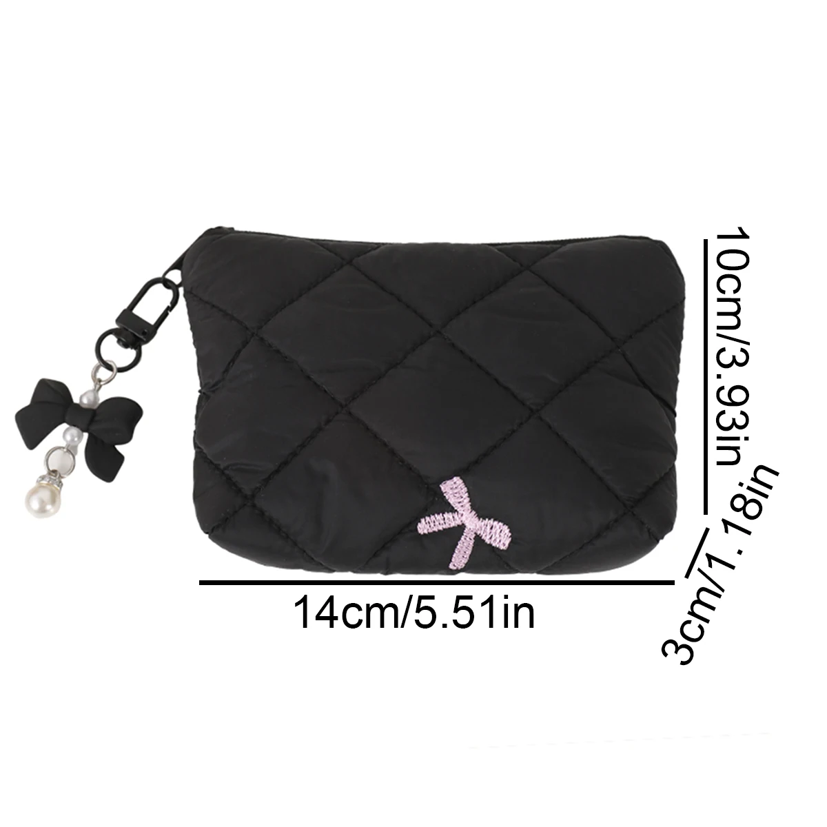 Quilted Bow Makeup Bag, Portable Travel Pouch for Lipstick, Earphones, and Small Items, Exquisite Handheld Clutch