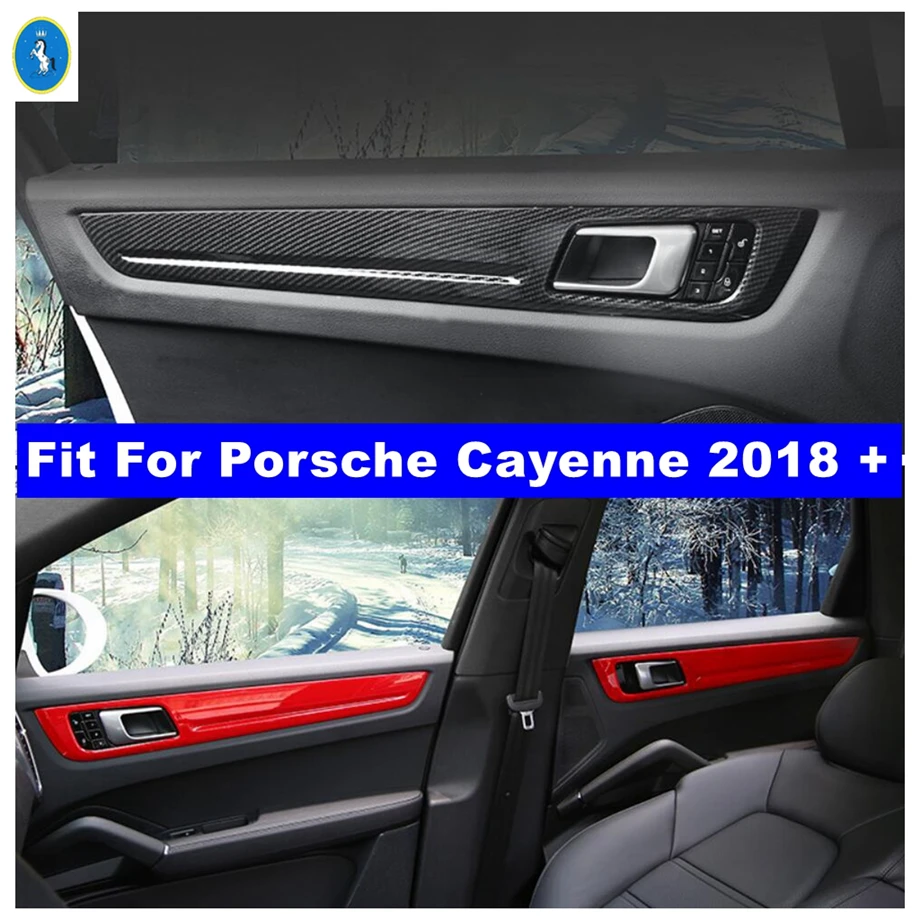 

Inner Door Handle Bowl Armrest Panel Cover Trim Fit For Porsche Cayenne 2018 - 2022 Red / Carbon Fiber Look Interior Refit Kit