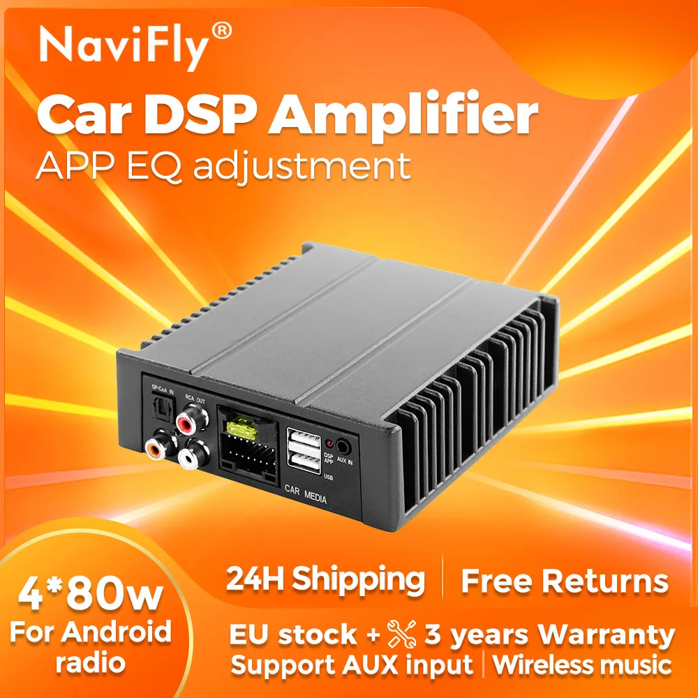 Navifly 4*80W CAR DSP Amplifier Suitable For General Motors Android Radio EQ Adjustment  AUX/RCA Supporting USB Wireless Music