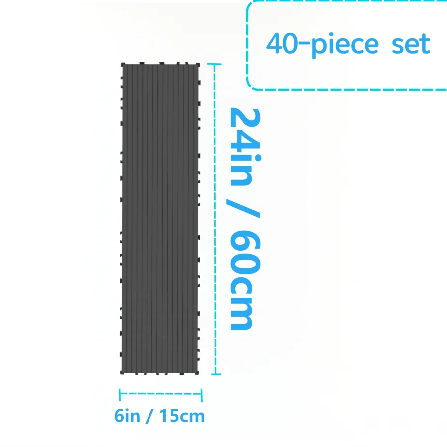 20/40 Piece 6*24 Inch Plastic Deck Tiles, Interlocking Outdoor Flooring, Modular Snap-Lock Floor Panels For Patio, Pool Area, Ba