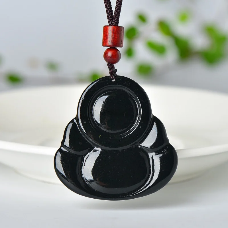 Maitreya Sign Laughing Buddha Hetian Jade Unisex Pendant Necklace