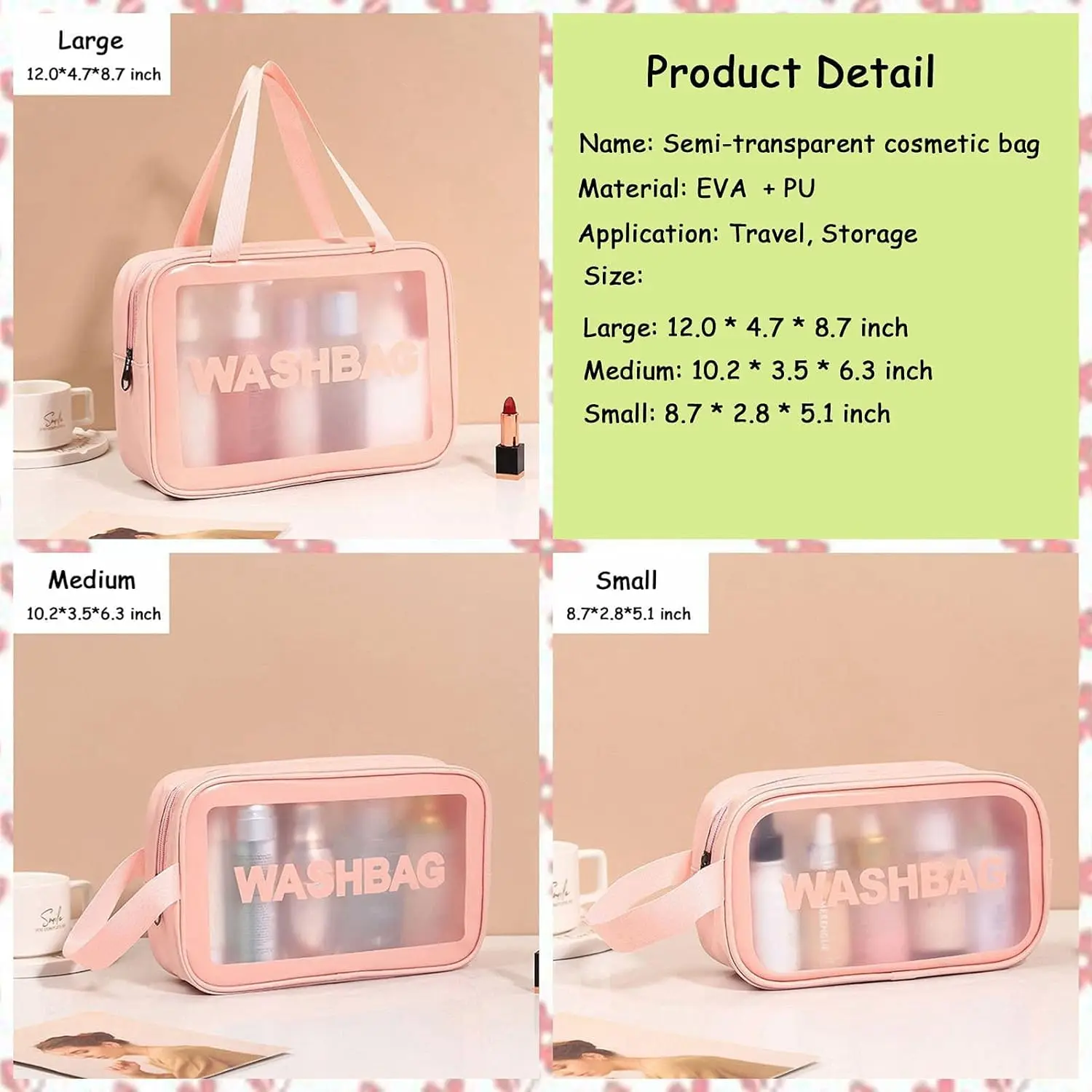 Clear Travel Bags for Toiletries, Portable PVC Waterproof Cosmetic Bags, Transparent Travel Storage Carry Pouch