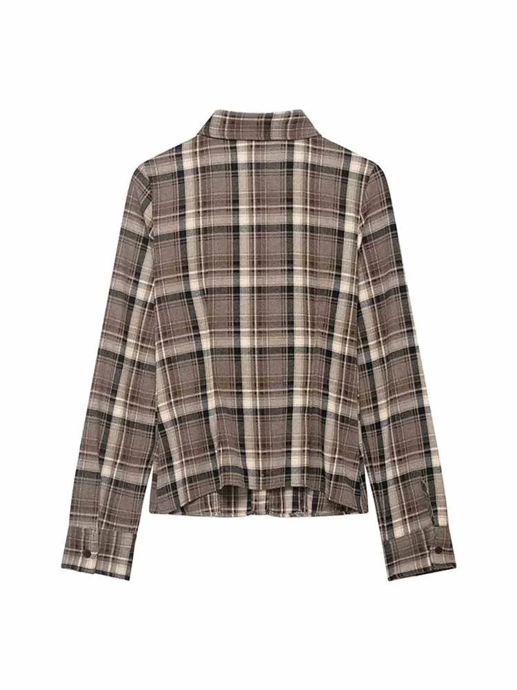 HH Vrouw Vroege Lente Mode Veelzijdige Lange Mouwen Single Breasted Slanke Geruite Shirt Vrouwelijke Casual Street Style Woon-werkverkeer Tops