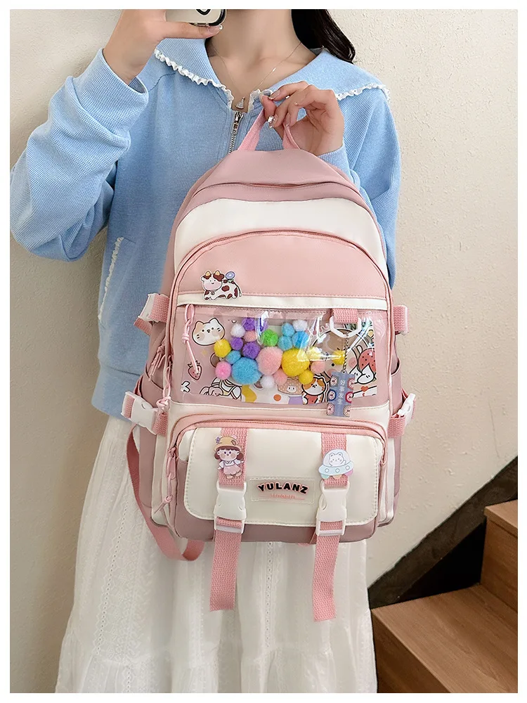 Japanese Semi Transparent Cute Backpack 2023 New Large Capacity Backpack Leisure College Students Versatile Computer Bag BG148