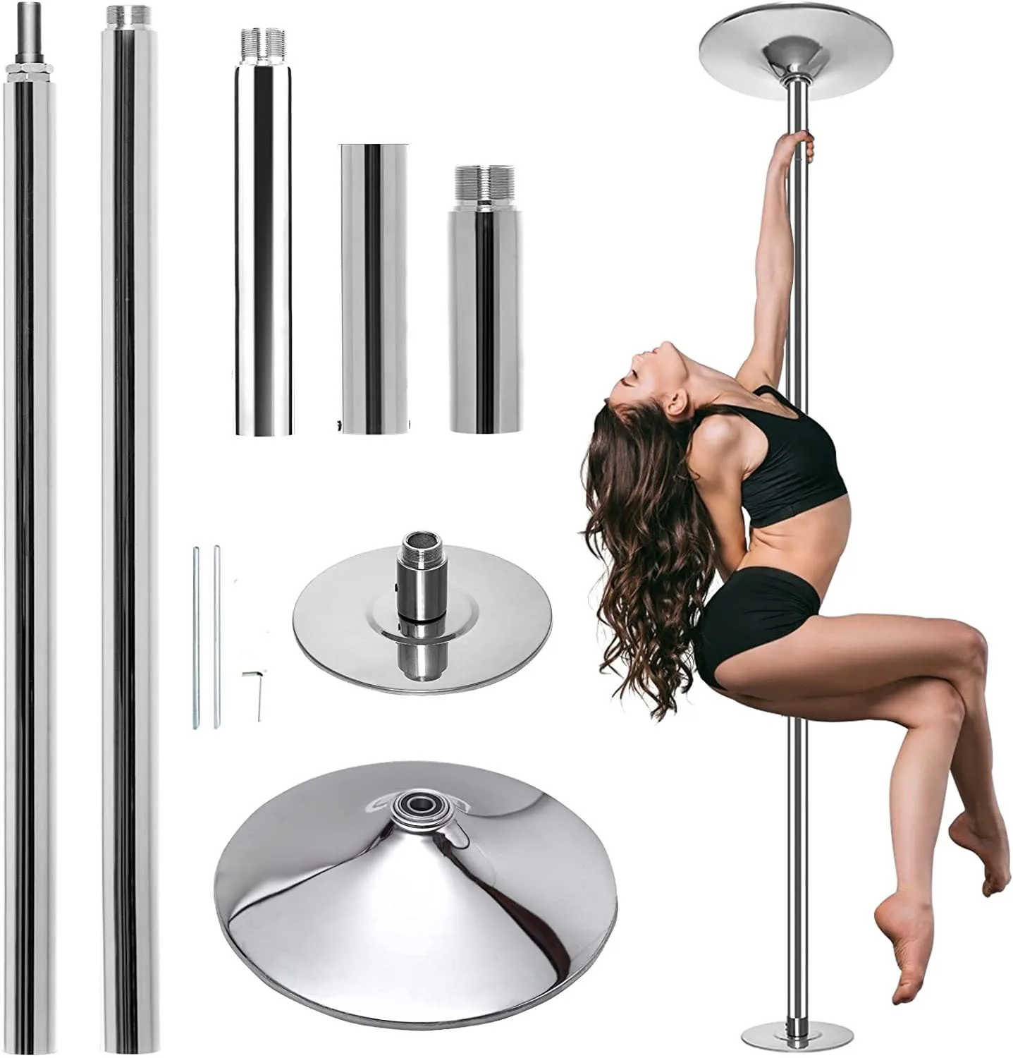 

Height Adjustable Portable Dancing Pole Easy Install for Beginners and Professionals, 360 Stripper Rotating Heels Dance Pole
