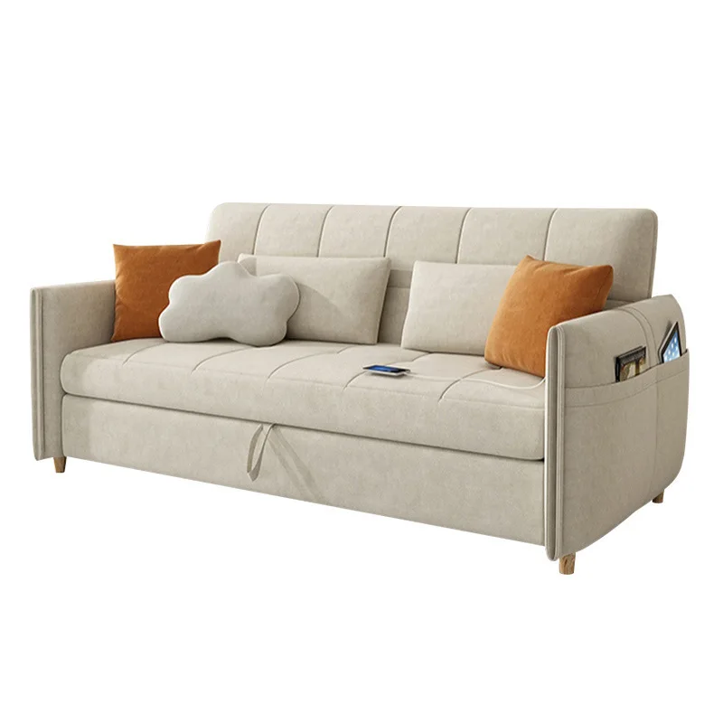 

# Cream L-Shape Sectional Pull-out Sleeper Sofa Bed with Storage Convertible Sofa Bed Sectional for Living Room Villas^