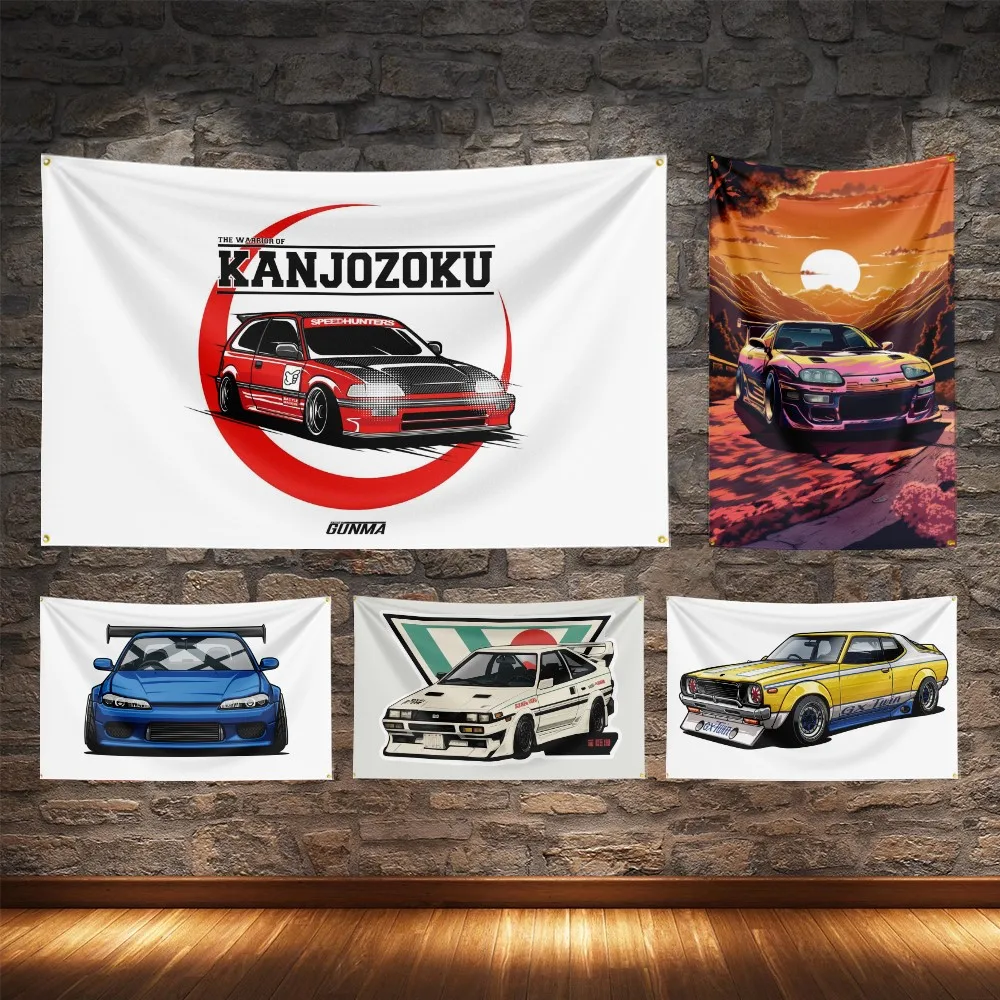 JDM Modified Car Flag Polyester Digital Printing Cars Culture Banner For Decoration