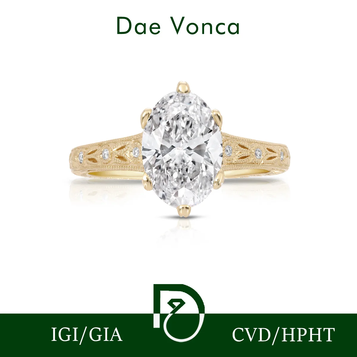 Vintage Center Stone Oval Cut Diamond Ring IGI Certificate Lab Grown Diamond Ring 9K/14K/18K Yellow Gold Diamond Gemstone Ring