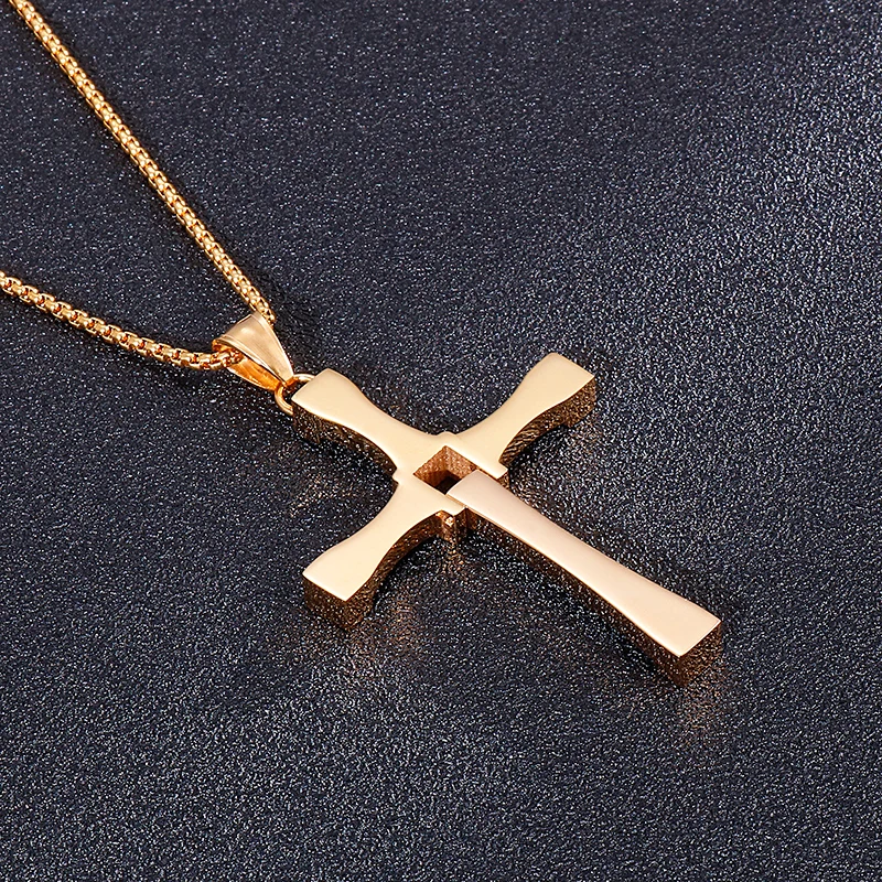 Kalen Fast and Furious Cross Pendant Necklace Stainless Steel Zircon High Quality Jewelry Men\'s Accessories Wholesale
