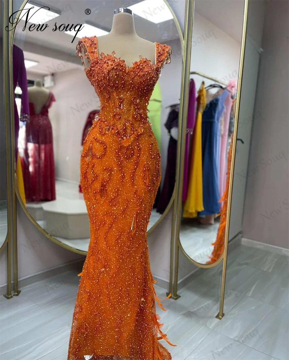 New Elegant 2024 Orange Pearls Evening Dresses Birthday Party Second Reception Dress Robes De Soiree Beading Birde Prom Dress