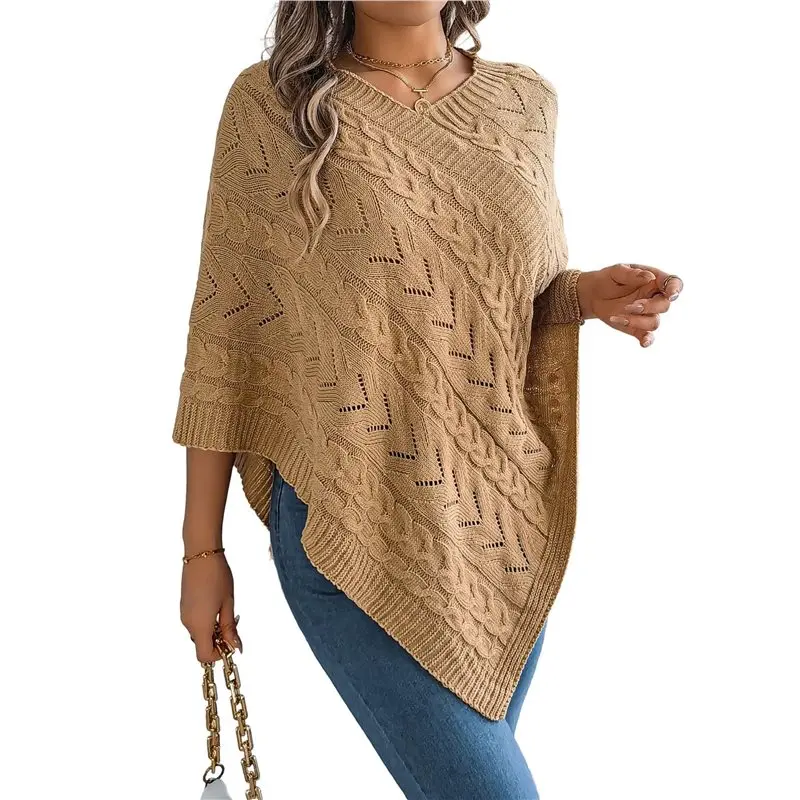 ABRT-Women Knit Poncho Sweater Irregular Hallow Out Cape Casual Fashion Knitted Shawl Wraps Fall Winter